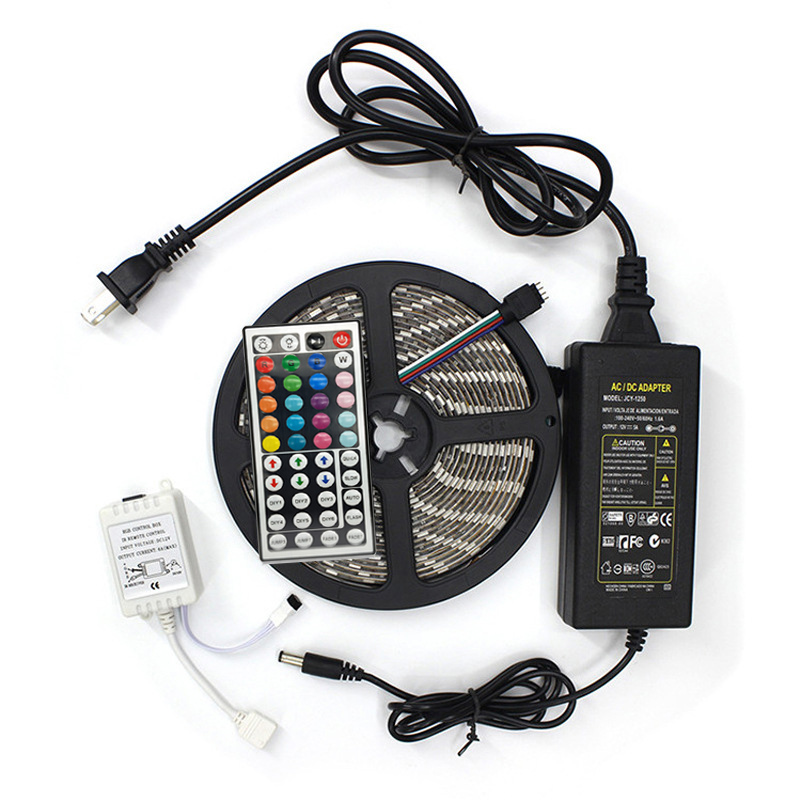  LED strip kit DC12v IP20 300leds 5meter flexible light 44keys IR remote controller 60W power adapter